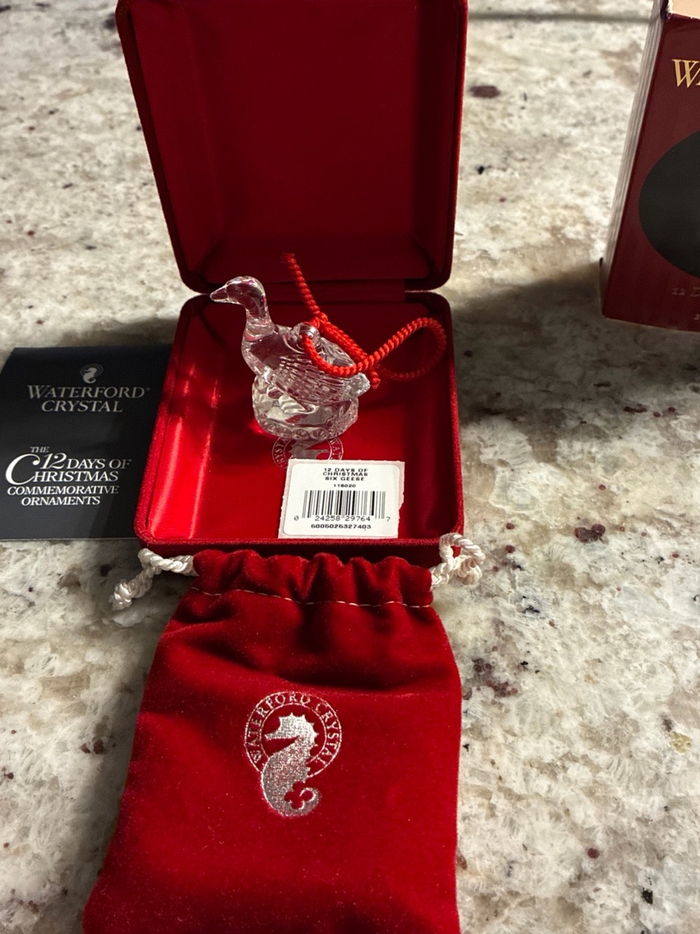 Waterford Crystal 12 Days of Christmas  Ornament with Red Cord and Velvet Pouch